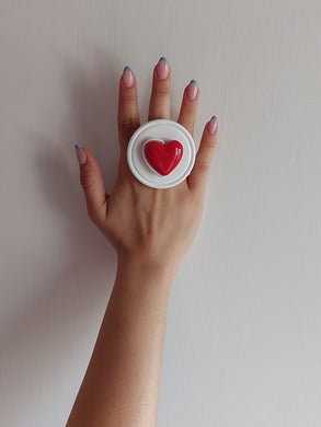 Anello cuore di panna 3d rosso