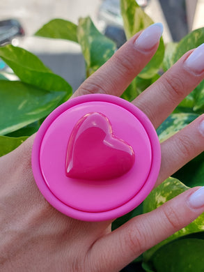 Anello cuore fuxia e rosa 3d