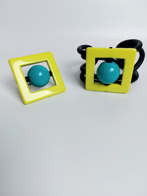 Parure Helene giallo fluo e turchese