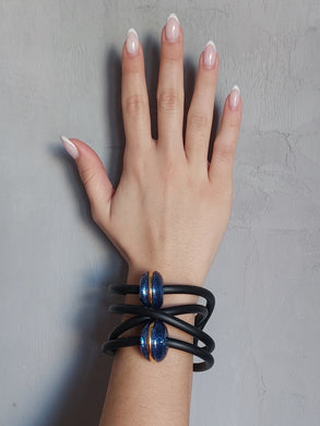 Bracciale doppio macaron blu e oro