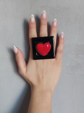 Anello quadro cuore 3d rosso