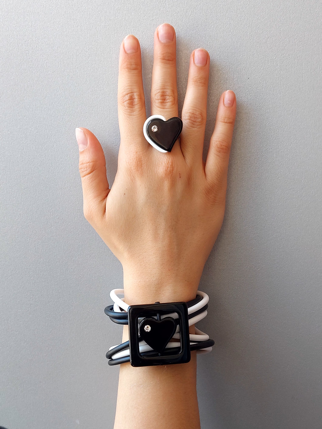 Parure cuore brilliant bianco e nero