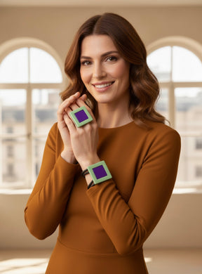 Parure quadro verde e viola