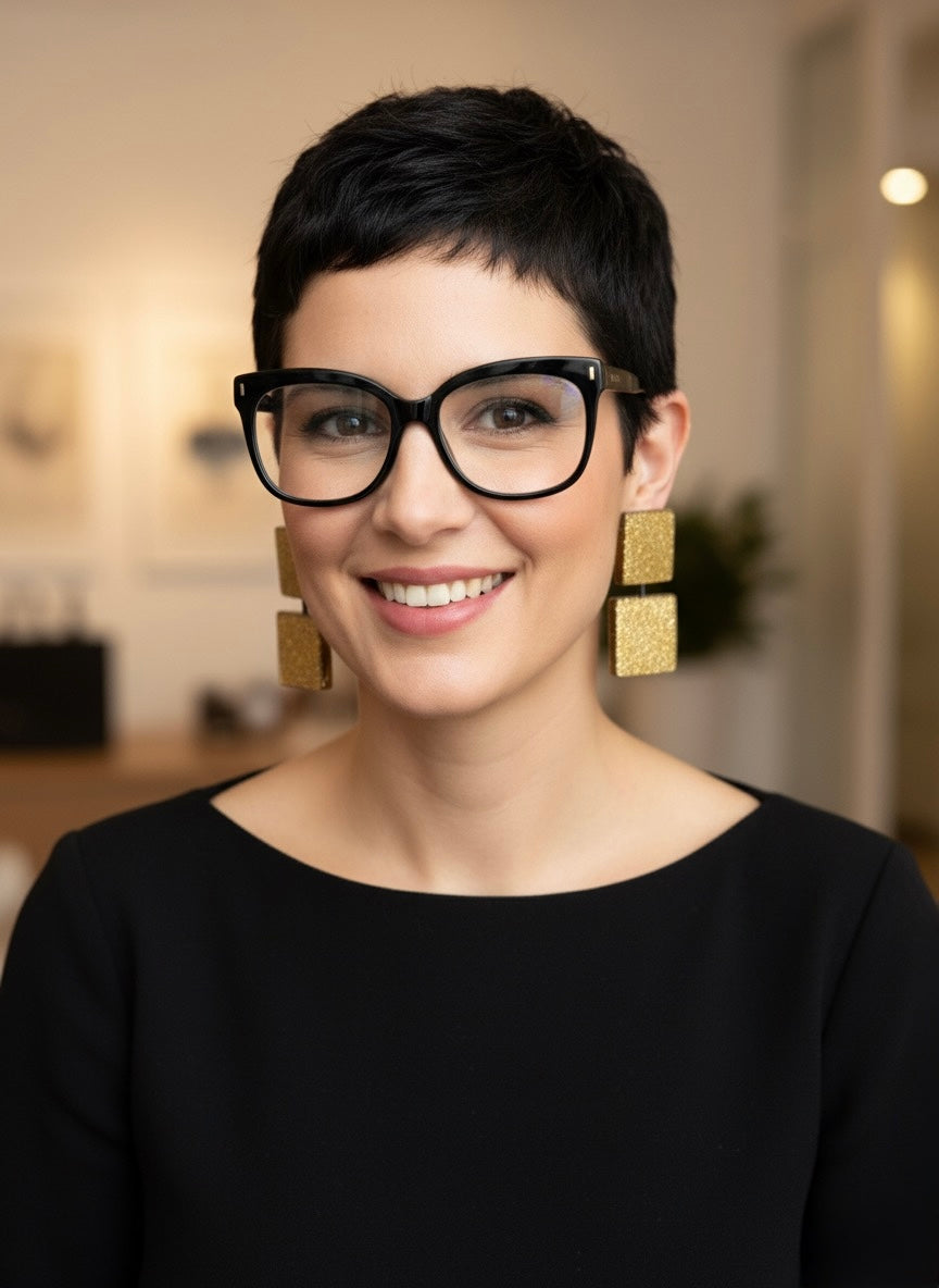 Orecchini punto quadro oro glitter