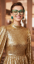 Carica l'immagine nel visualizzatore di Gallery, Orecchini punto quadro verde e oro glitter