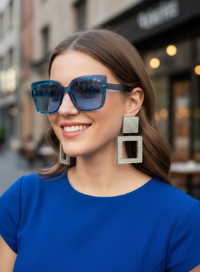 Orecchini punto quadro argento glitter