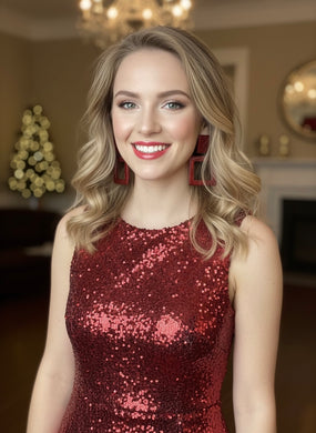 Orecchini punto quadro rosso glitter