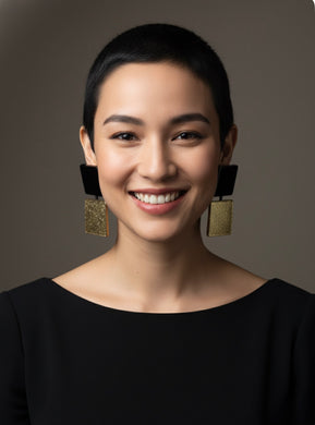 Orecchini punto quadro nero e oro glitter