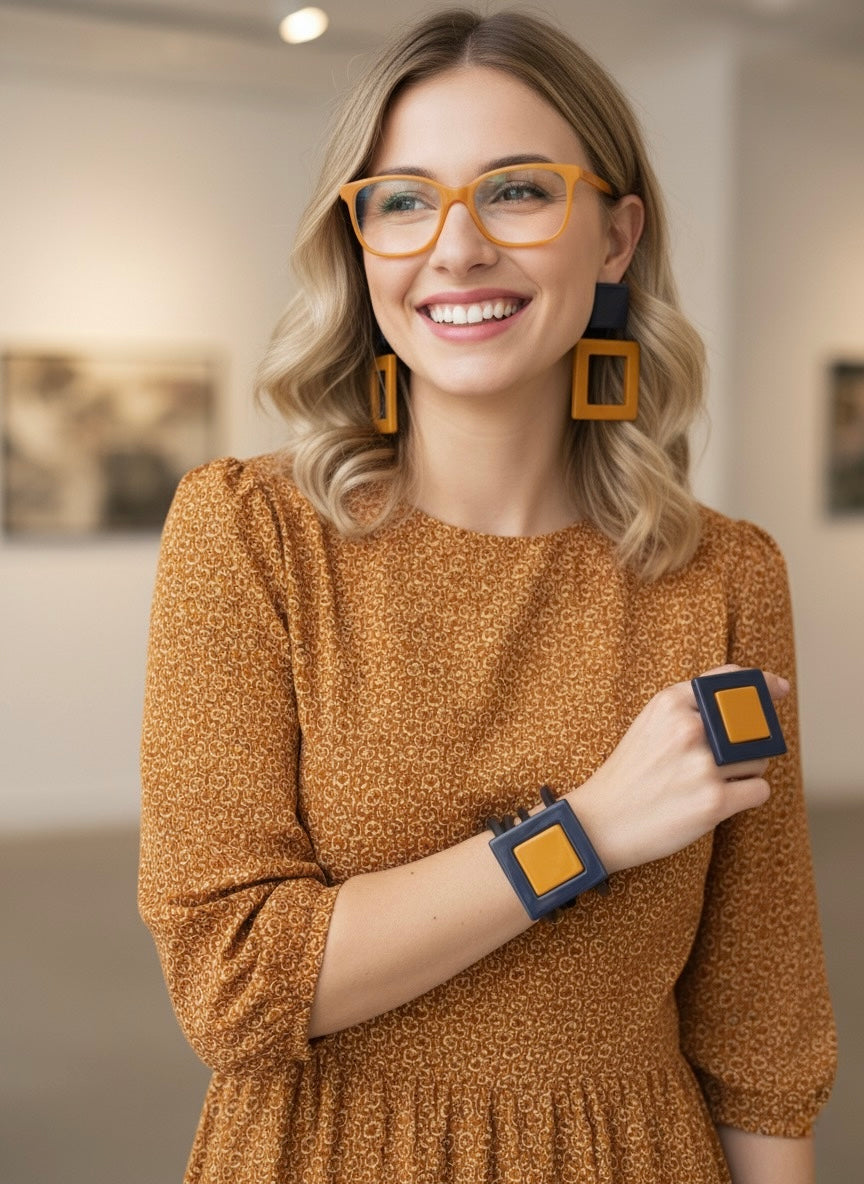 Set quadro blu e ocra