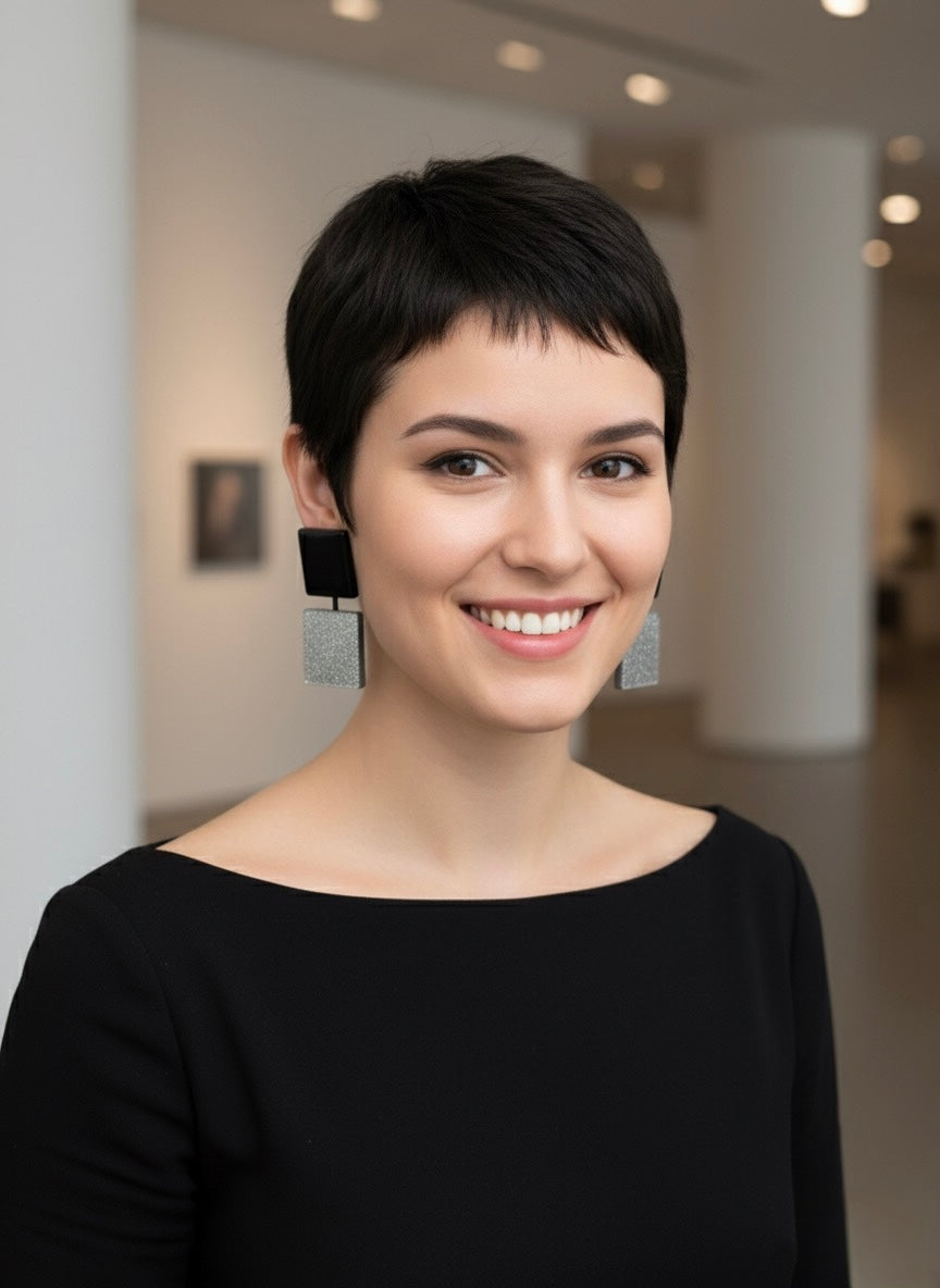 Orecchini punto quadro inverter nero e argento