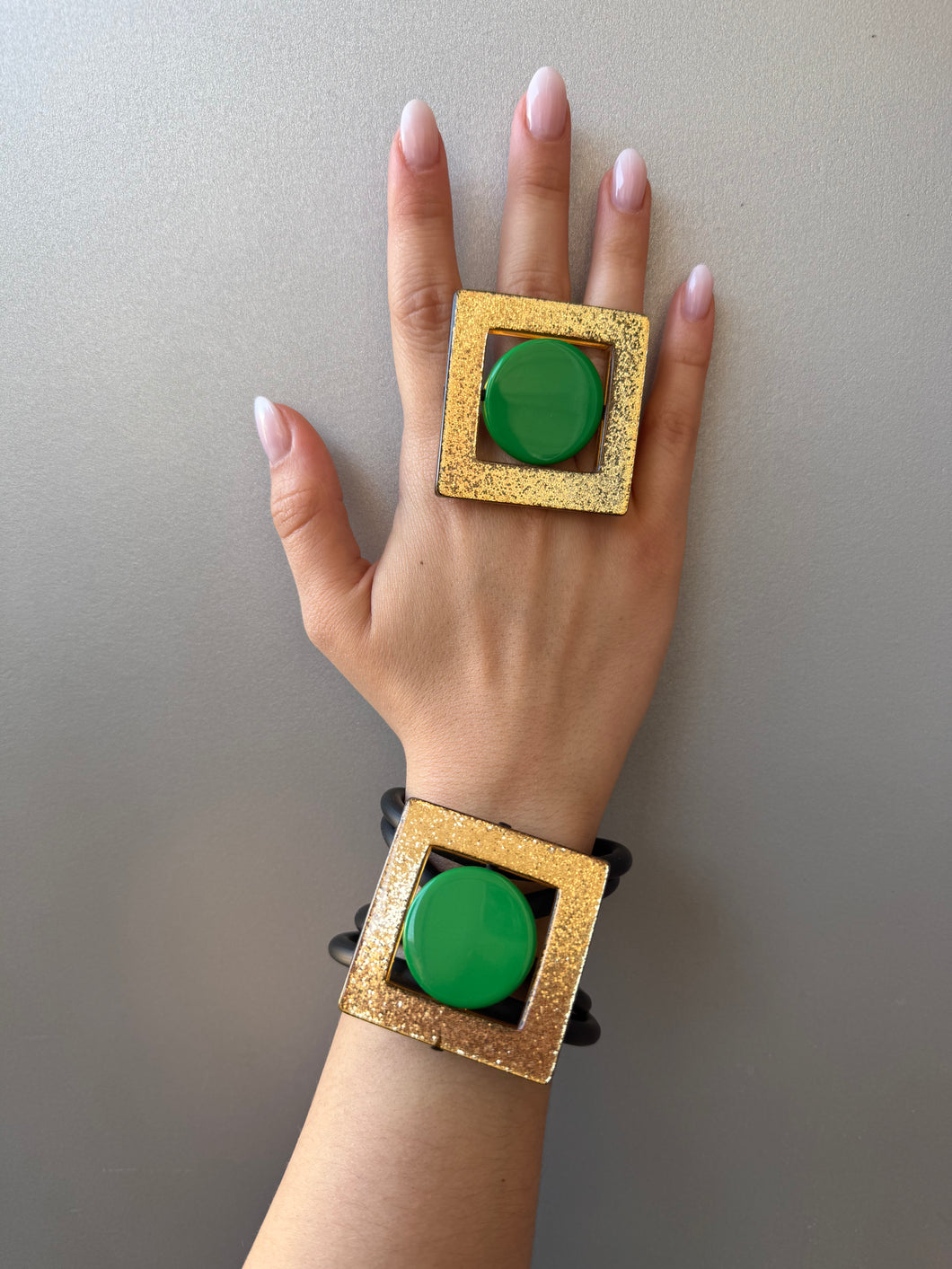 Parure quadro oro e verde1