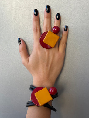 Parure scacco matto ocra e bordeaux