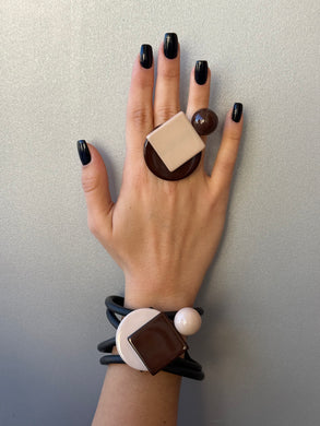 Parure scacco matto marrone e avorio