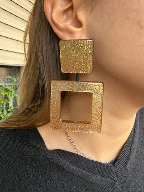 Orecchino punto quadro oro glitter