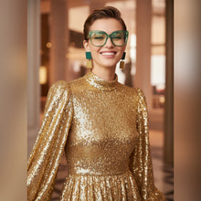 Carica l'immagine nel visualizzatore di Gallery, Orecchini punto quadro verde e oro glitter