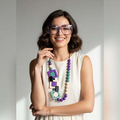 Collana escalation viola,avorio e verde