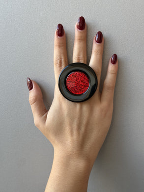 Anello Saturn rosso glitter e nero