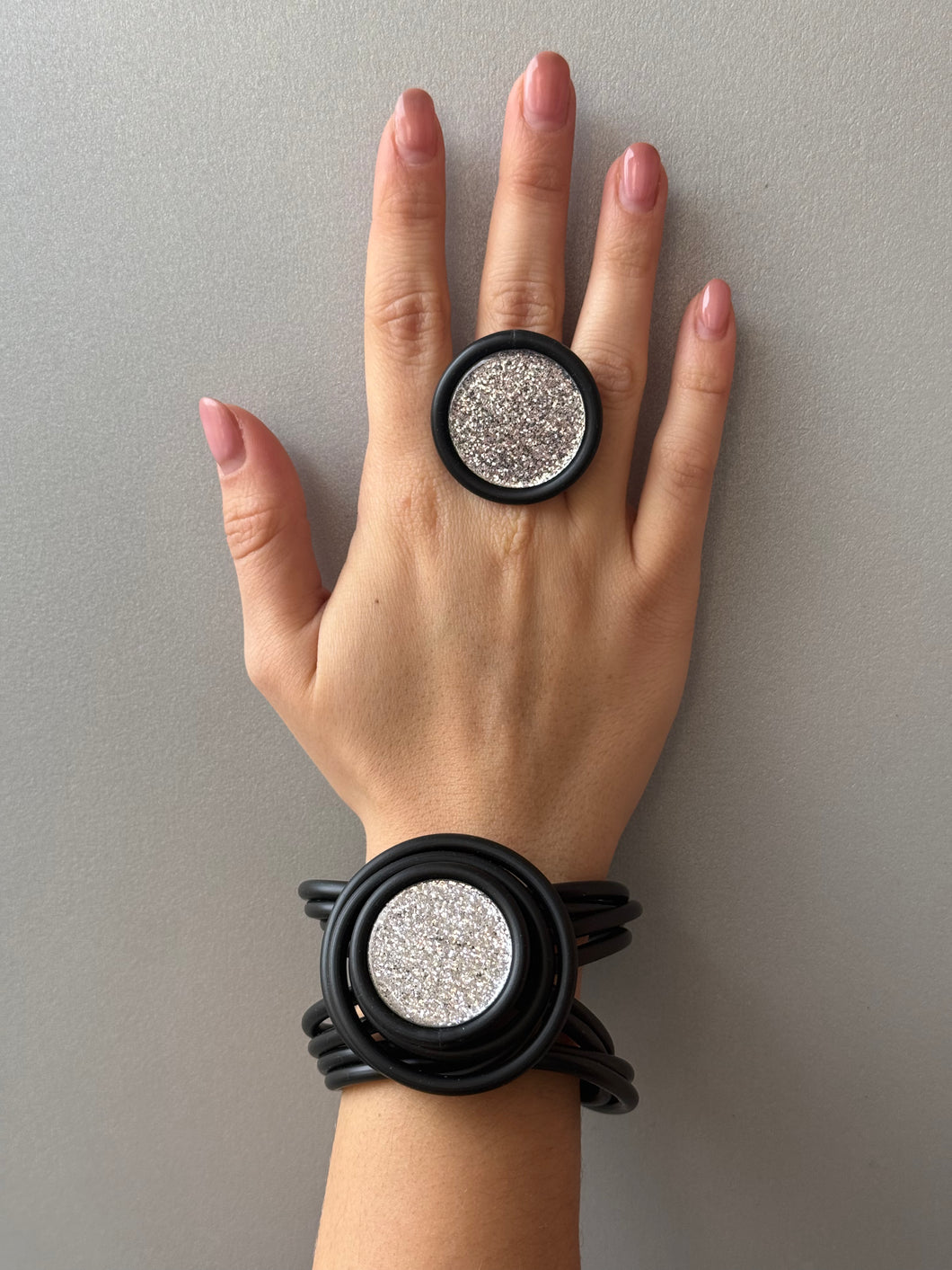 Parure button argento glitter