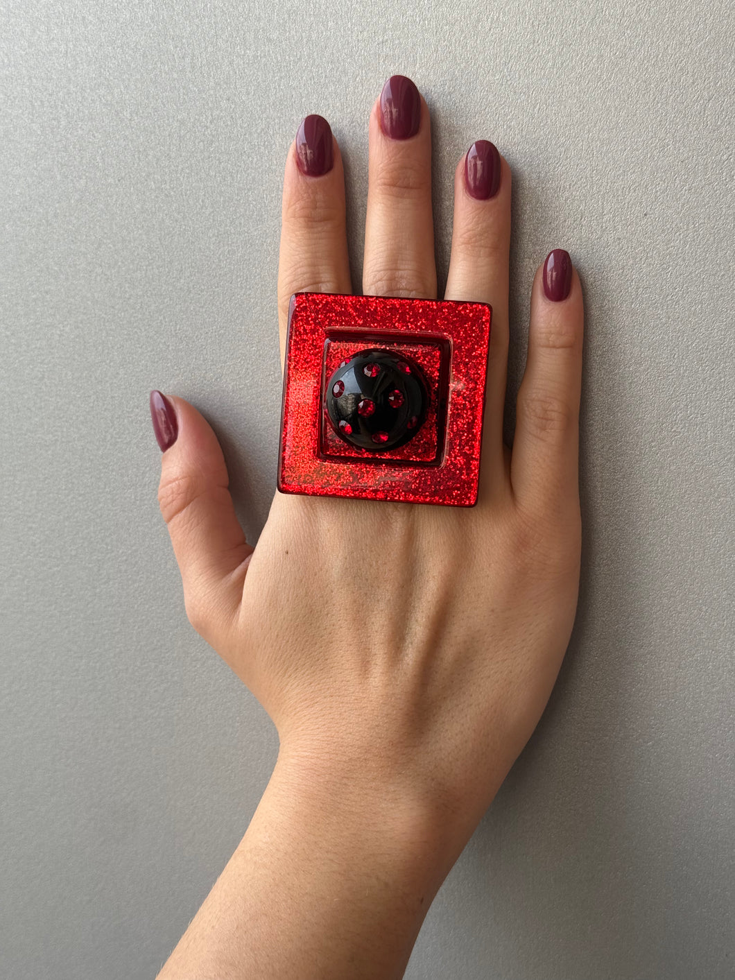 Anello quadro brilliant rosso