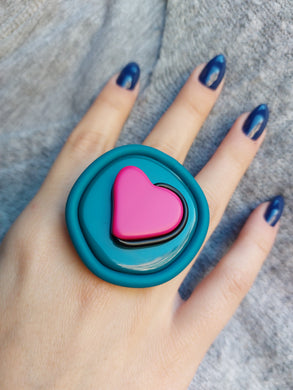 Anello cuore fuxia e ottanio