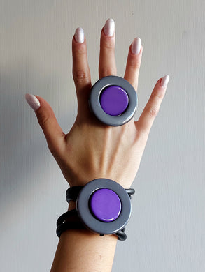 Parure saturn grigio e viola