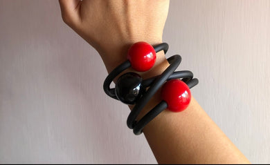 Bracciale tre ball rosso e nero
